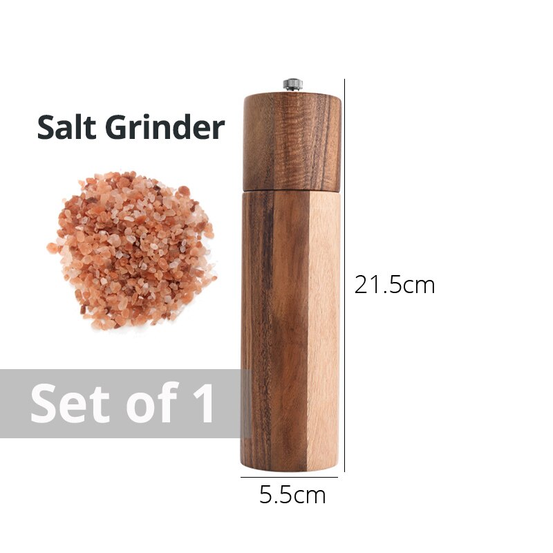 salt- og pepperkverner av tre, manuelle, havsalt- og pepperkverner til krydder, tilberedning av måltider, matlaging, servering, servering, servise: Saltkvern