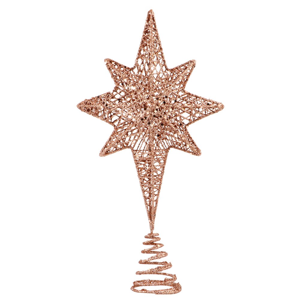 1Pc Christmas Eight Pointed Star Tree Topper Party Xmas Tree Ornament (Golden): Rose Gold