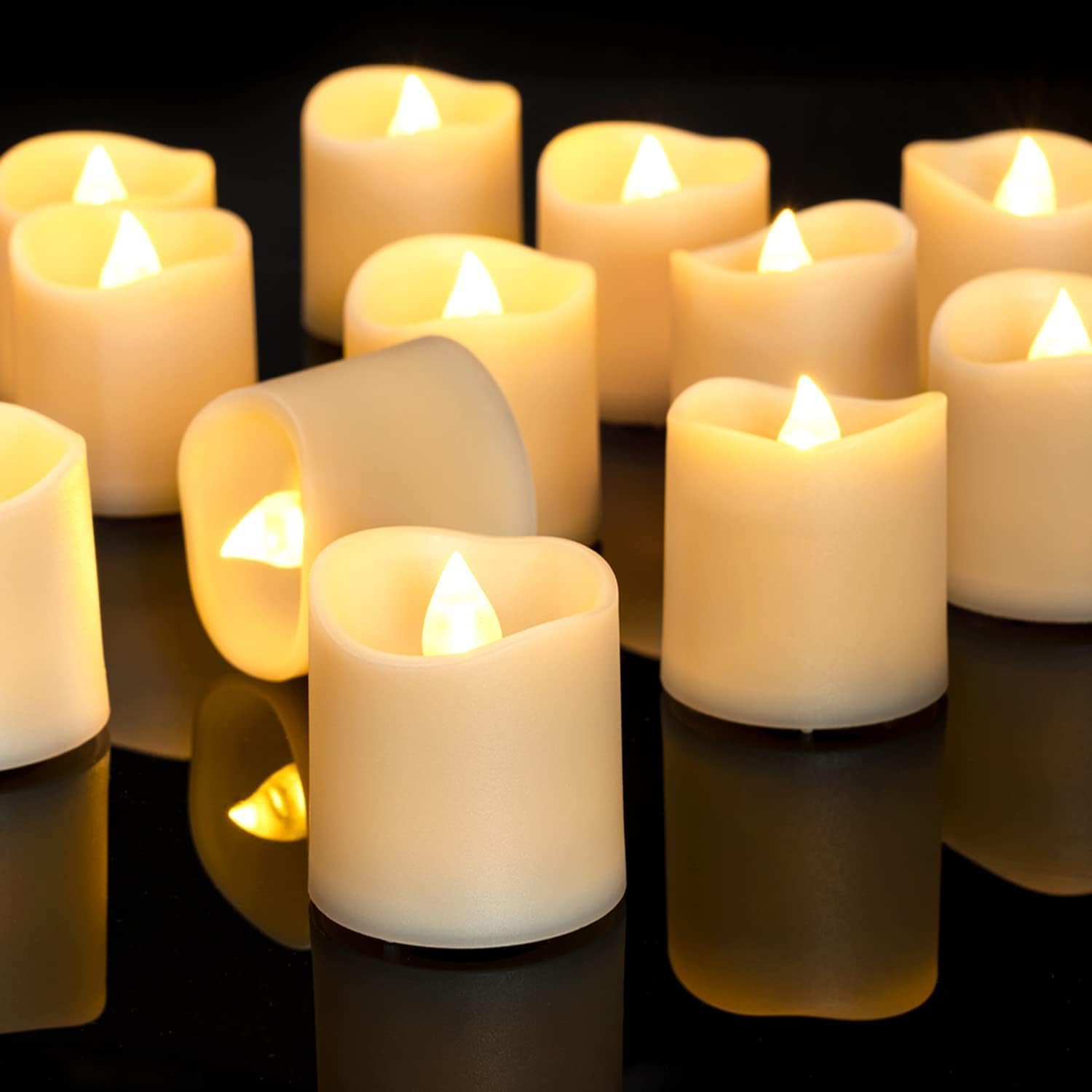 Luces de vela LED sin llama, lámpara de té de deseos creativos, luz blanca cálida para decoración de Halloween, boda y Navidad, 24 piezas: Gris oscuro