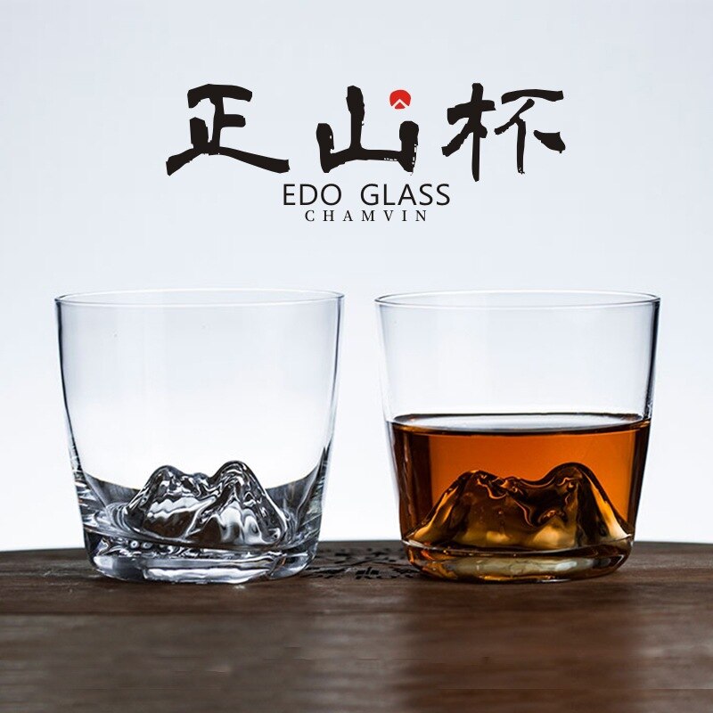 Japan 3D mountain whisky glass glacier old whisky glass wooden box vodka glass wine glass