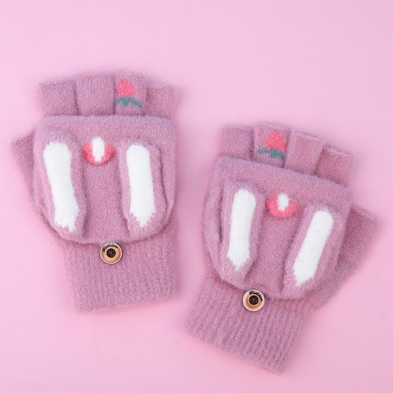 Mitaines de dessin animé pour adolescents, gants en laine tricotés, demi-doigt épais, garde au , Parent-enfant: A