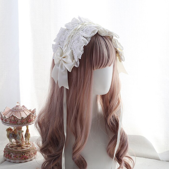Japonais doux soeur Lolita blanc casque de dentelle bandeau fée soeur bandeau de cheveux sauvage doux soeur Lolita petits cheveux KC: White
