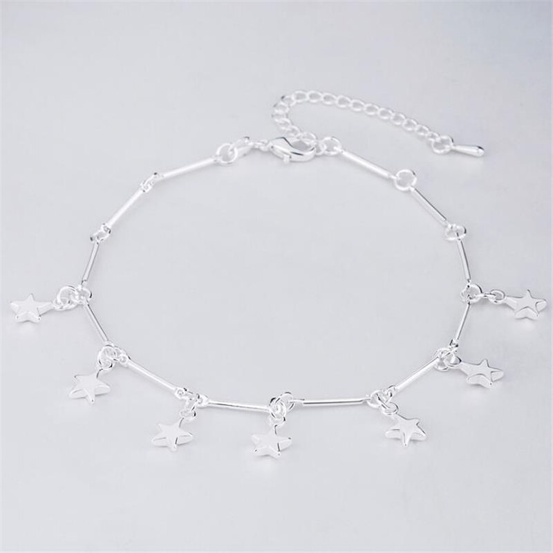 Kofsac 925 sterling sølv kæde fodlænker til kvinder fest charme stjerne ankel armbånd fod smykker sød pige