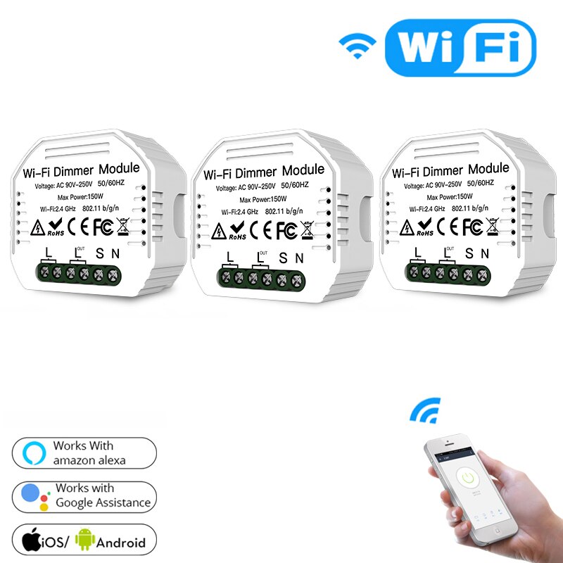Diy smart wifi lys ledd dæmper switch smart life / tuya app fjernbetjening 1/2- vejs switch, fungerer med alexa echo google home: 3 stk
