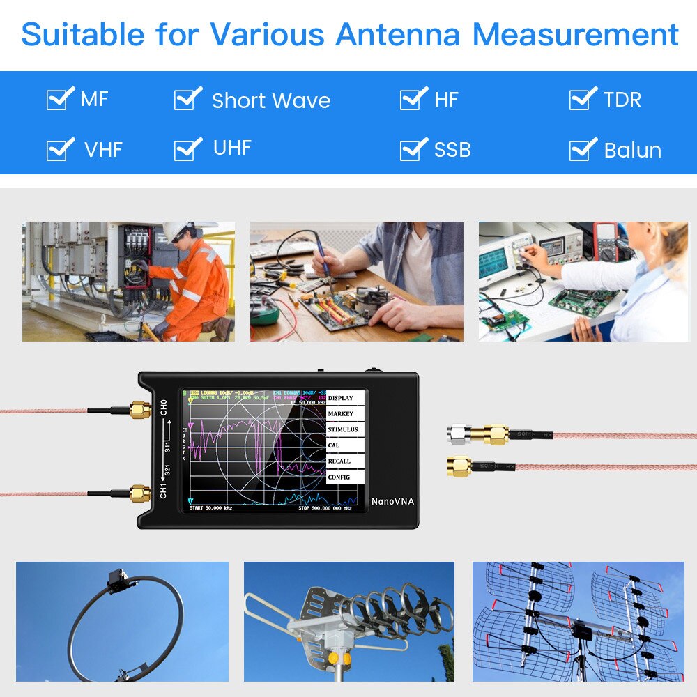 2.8 inch LCD Display 50KHz-300MHz NanoVNA Vector Network Analyzer Antenna Analyzer VNA HF VHF UHF UV with Battery