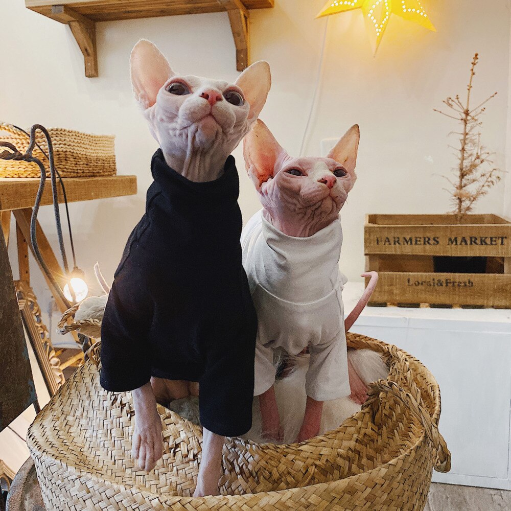 T-shirt Anti-allergie pour chat Sphinx, vêtement d&#39;été en coton noir et blanc pour animal de compagnie