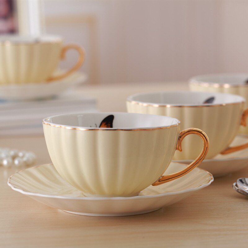 Coffee Mug Pink Cute Porcelain Cup and Saucer Ceramics Simple Tea Modern Water Cups Best: Yellow1 with pattern