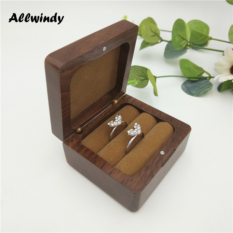 Handcrafted Walnut Wooden Ring Storage Box For Mr & Mrs Couple Engagement Rings Wedding Decoration Wooden Box Can Engraved Logo