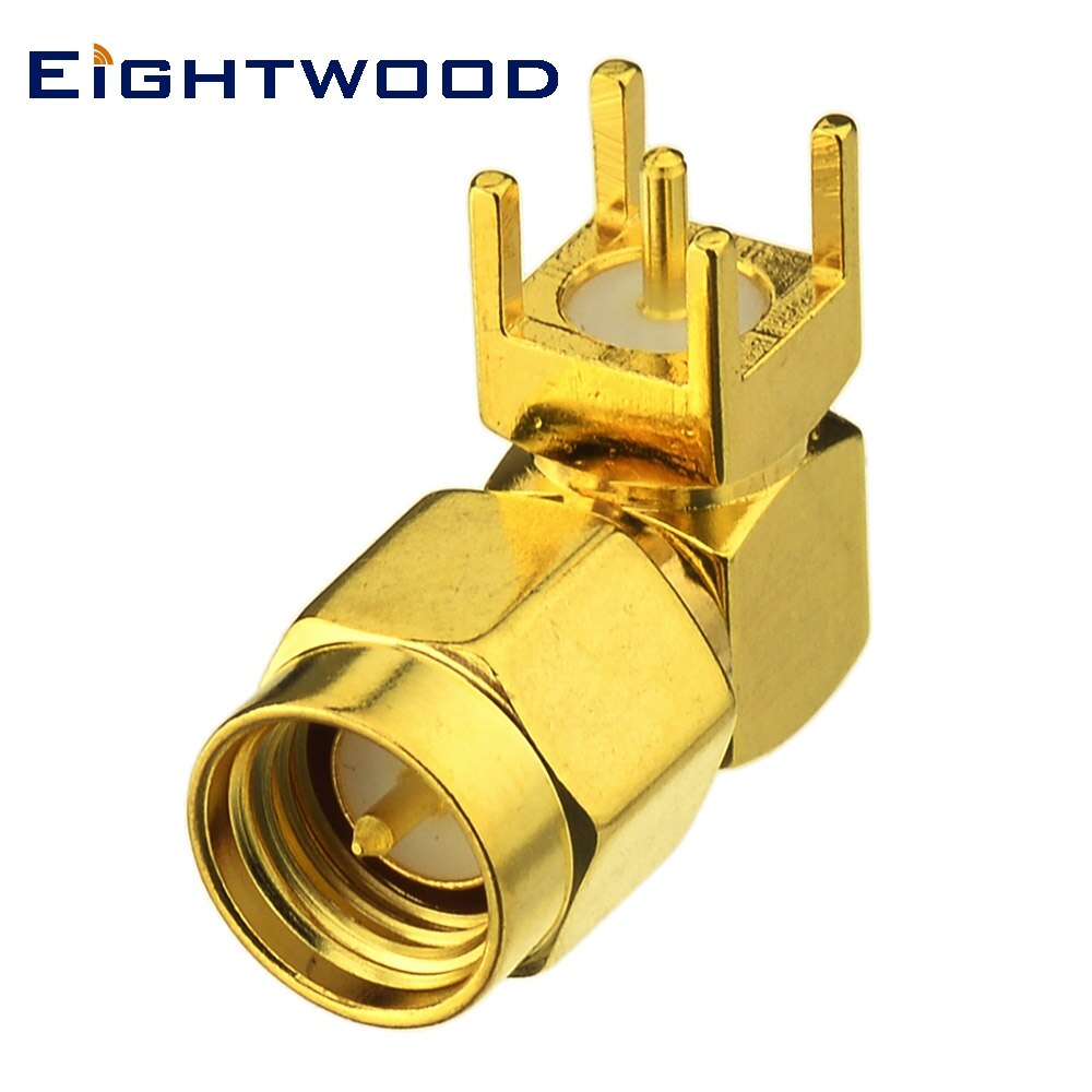 Eightwood SMA Plug Jack RF Coaxial Connector Thru Hole Right Angle PCB Mount Adapter for Base station Antenna Telecom PC/LAN