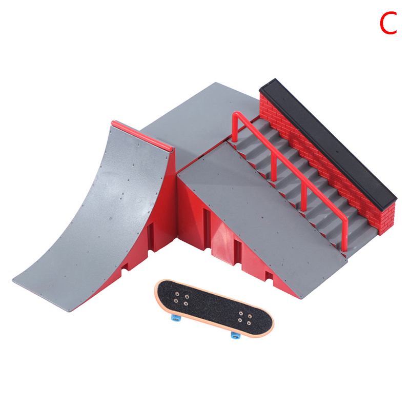 Finger Skate Park Kit Ramp Parts with 1 Finger Skateboard Mini Scooter Toys finger skateboard suit: C