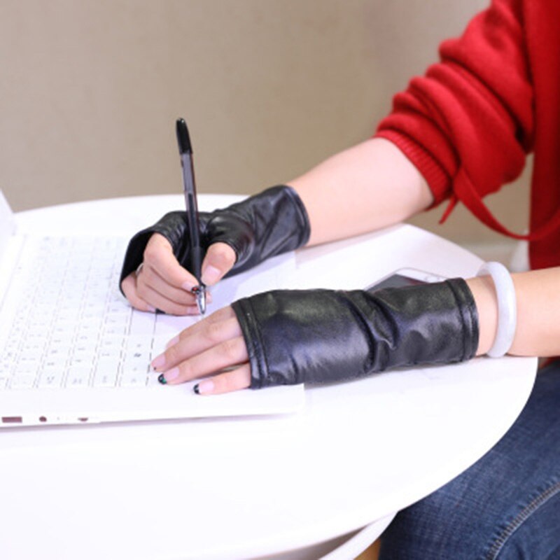 Female Short Thin Half Finger PU leather Non-slip Driving Gloves Sexy Lace Fingerless Punk Nightclub Show Gloves S89