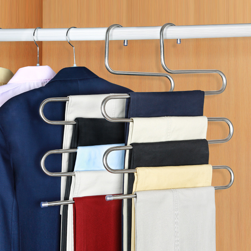 5 Lagen Rvs Kleerhangers S Vorm Broek Opslag Hangers Kleren Opslag Rack Multilayer Opslag Doek Hanger
