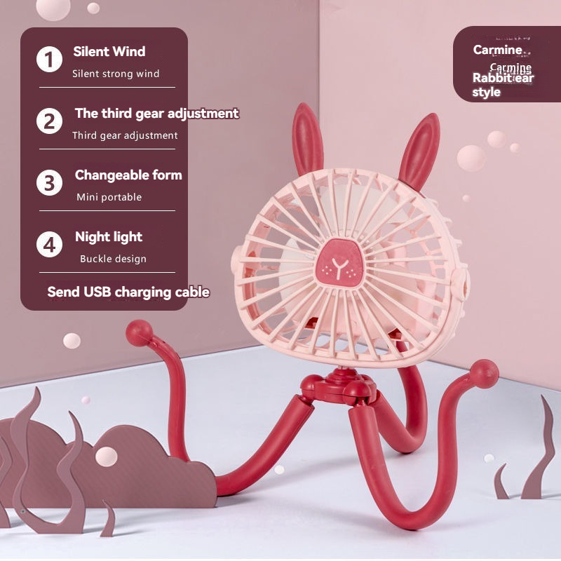 Ventilador eléctrico de pulpo recargable por USB, ventilador para cochecito, cuna, ventilador pequeño silencioso portátil: plum