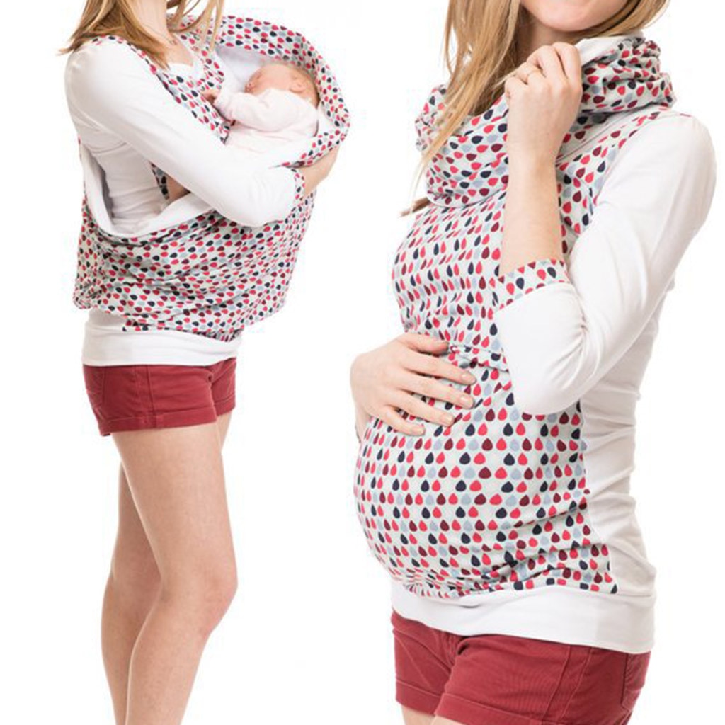 Women Maternity Sweatshirt Seven Sleeve Print Patchwork Breastfeeding Nursing Jumper Collar Pregnant women's sweater