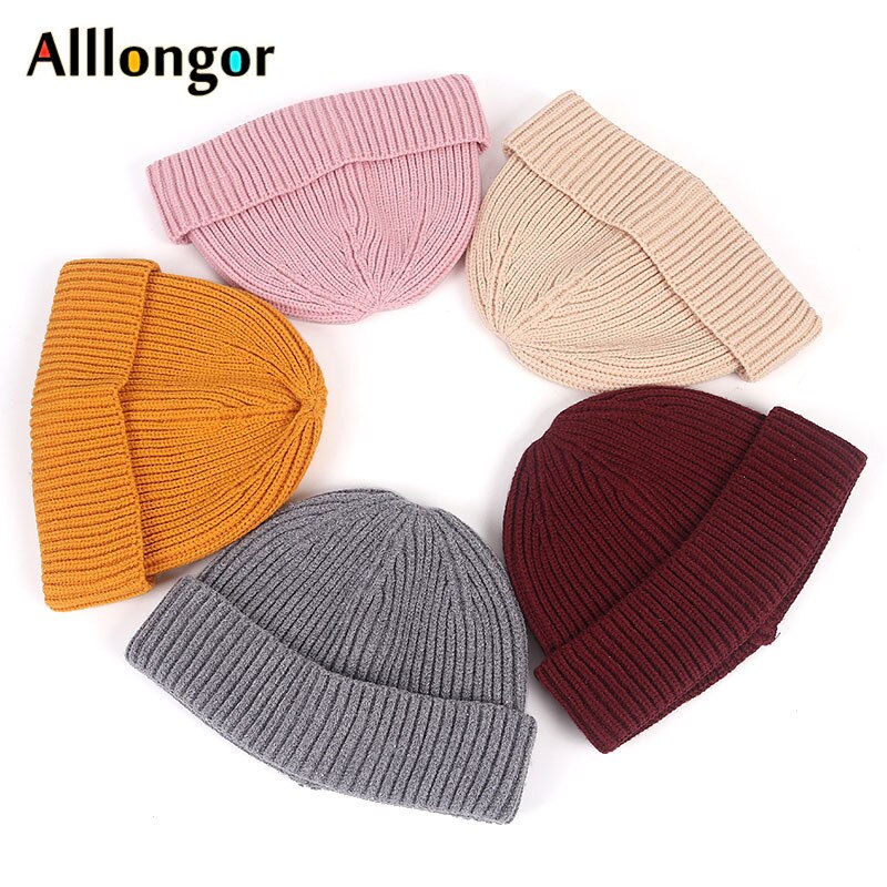 Unisex Beanies For Men Winter Hats Knitted Black Fisherman Beanie Men's Hat Women Skullcap Autumm Solid Short Cap Hip Hop