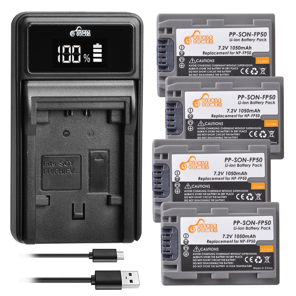 NP-FP50 NP FP50 NPFP50 Battery and LED Charger Set for Sony NP-FP30 NP-FP50 NP-FP60 NP-FP70 NP-FP71 NP-FP90 Sony DCR-SX40 SX40R: 4 battery 1 charger