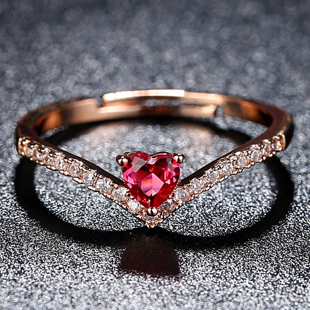 Anillo de compromiso con forma de corazón para mujer, sortija ajustable, Color oro rosa, Circonia cúbica, zirconia, circonita, zirconita, circón, banquete