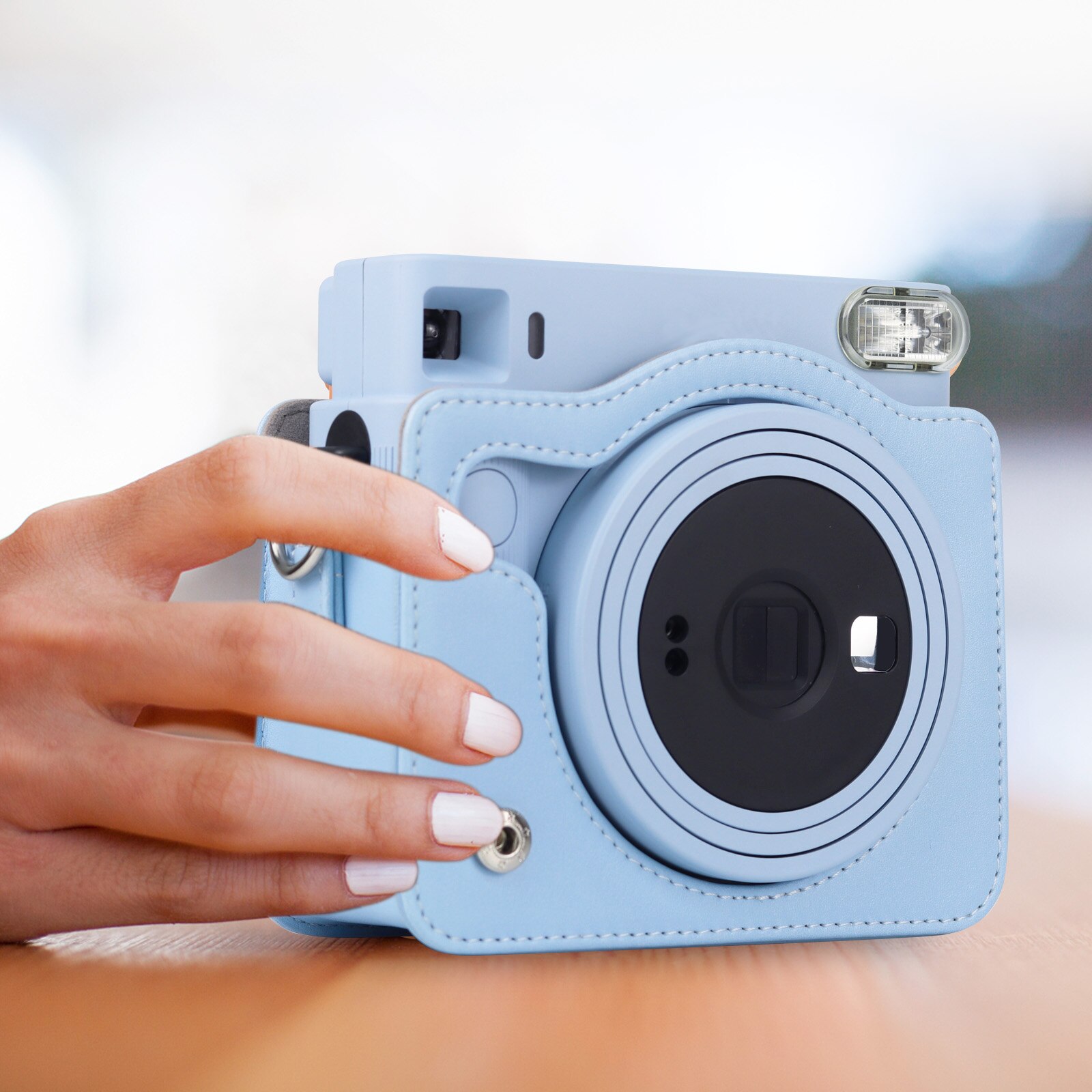 Besegad Draagbare Pu Lederen Beschermhoes Tas Met Afneembare Schouderriem Voor Fujifilm Instax Vierkante SQ1 Instant Camera: Blue