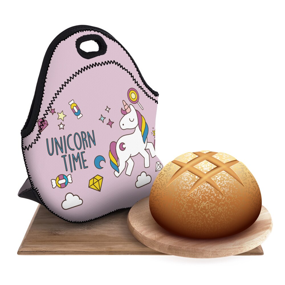 Deanfun Neopreen Lunch Tas 3D Gedrukt Eenhoorn Tijd Draagbare voor Vrouwen Picknick Snack 73003