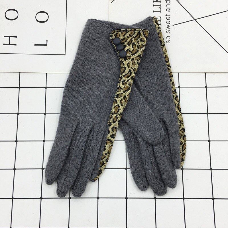 Guantes con botón de leopardo Retro, guantes clásicos de lana para mujer, guantes cálidos y finos para conducir en otoño e invierno D20: gray