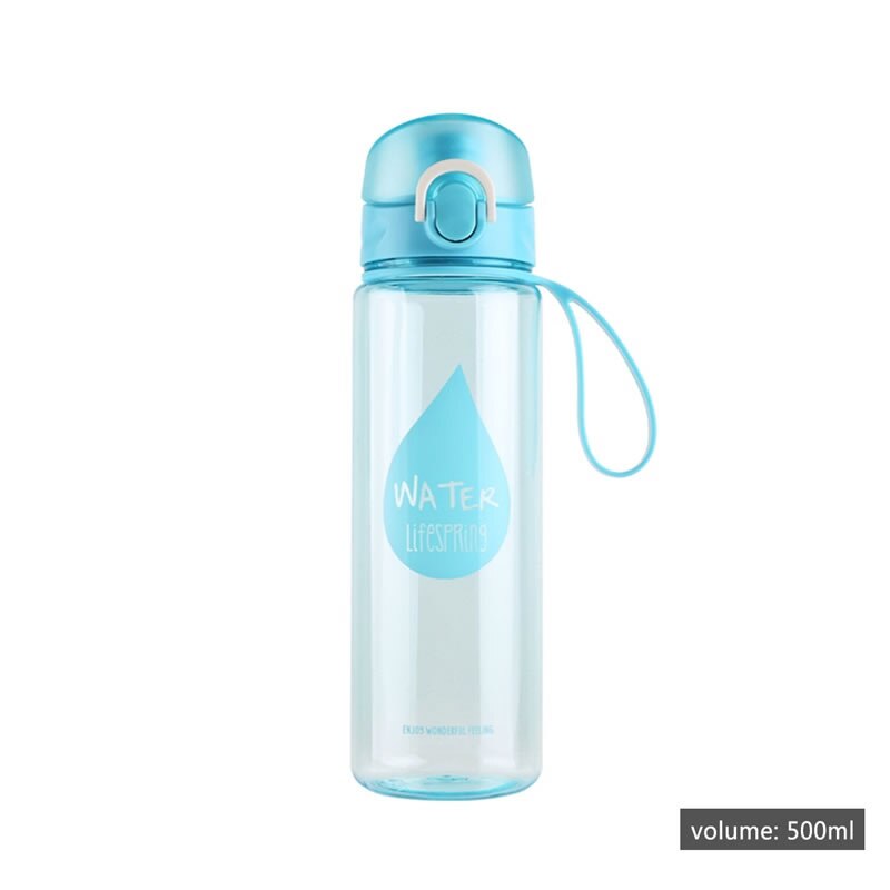 500ml gennemsigtig sport vandflaske med reb plastik drikkevandskedel med høj kapacitet bærbar rejse protein shaker drinkware: Dryp blå