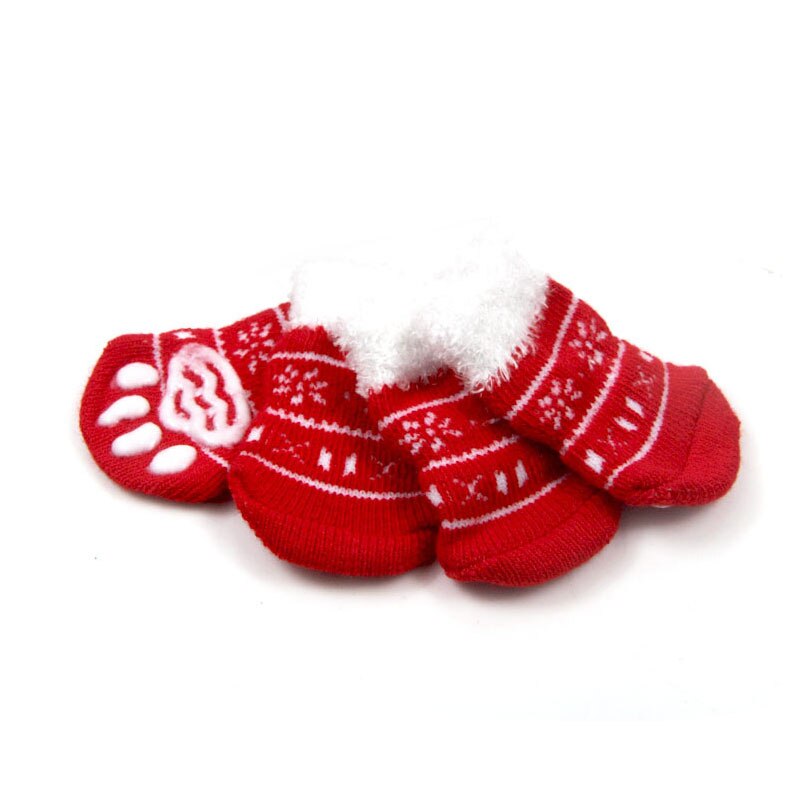 4 pièces chien chaussettes de noël chien de compagnie Doggy chaussures belle doux tricoté chaussettes vêtements vêtements vêtements pour chiens chats de noël