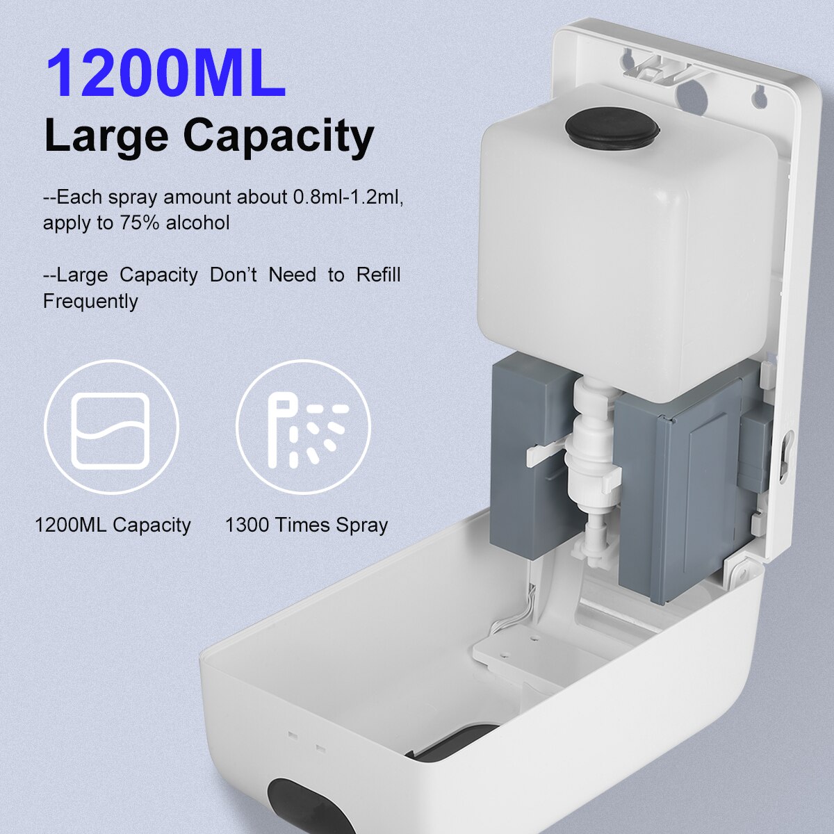 1200ML Automatic Alcohol Dispenser with Thermometer ℃/℉ Switchable Infrared Induction Non-Contact Sprayer Alcohol Dispenser