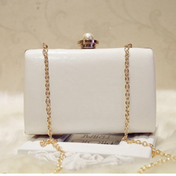 Women Leather Evening Bag Dinner Party Lady Wedding Flower Clutch Purse(white)