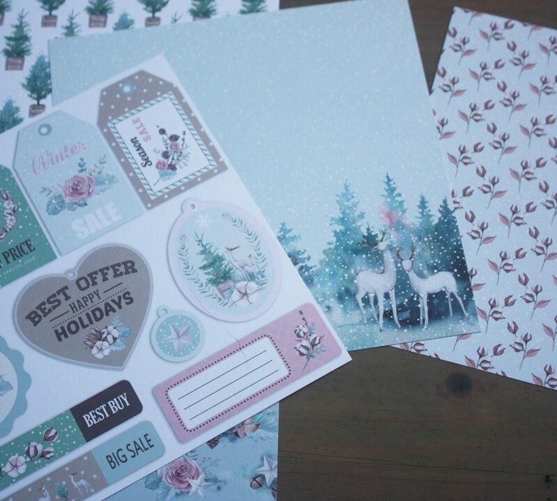 KSCRAFT 12pcs 6" Single-side Printed Winter Time papercraft art paper handmade scrapbooking kit set book