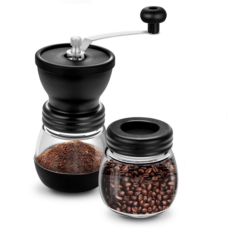 Hånd kaffemølle kaffebønnekværn med glasopbevaringstank bærbar manuel kaffekværn med genanvendelig grat: Default Title