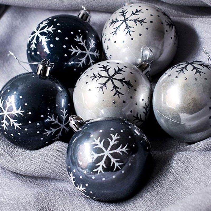 6pcs Plastic Ball Christmas Tree Ornaments Hanging Pendants Craft Year Xmas Home Party Office Decoration White/Black: style B 8cm