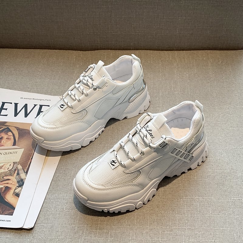 Frauen Turnschuhe Breathble Schuhe Für Frauen SummerNew Outdoor Dicken boden Trend Frauen Vulkanisierte Schuhe: white / 7.5