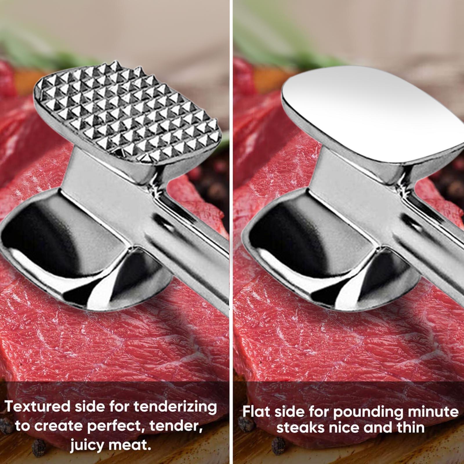 Meat Tenderizer Hammer Tool Dual-Sided Nails Meat Mallet Meat Hammer for Steak Chicken Fish Meat Pounder W/ Rubber Comfort Grip