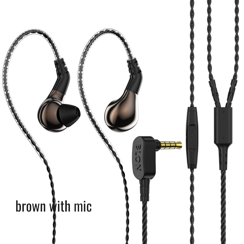 Blon BL-03 Hifi Eearphones 10Mm Carbon Nanobuis Diafragma Dd Driver 32Ω 3.5Mm Plug Chifi Oordopjes W/Afneembare kabels, BL03: brown mic