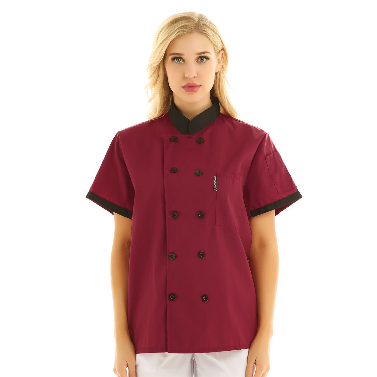 IIXPIN Unisex Men or Women Restaurant Clothes Chef Coat Waitress Jacket Work Uniform Food Service Barista Wear: Wine Red / M