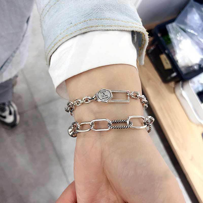 XIYANIKESilver-pulsera de letras hexagonales geométricas para mujer, joyería Punk que combina con todo, hecho a mano