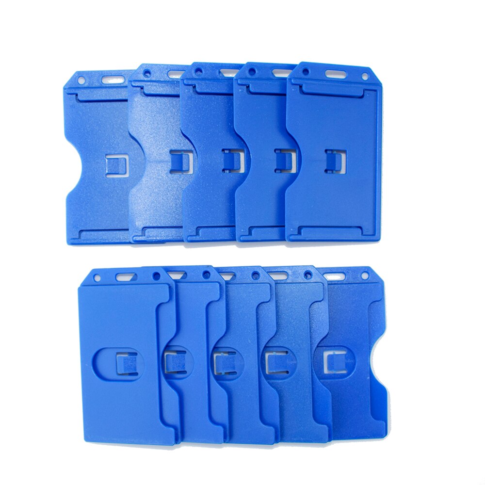 Pack of 10 Heavy Duty Rigid ID Badge Vertica Card Holders 2-Sided Open Faced Rigid ID Card Holder Business Name Card Organizer: Blue