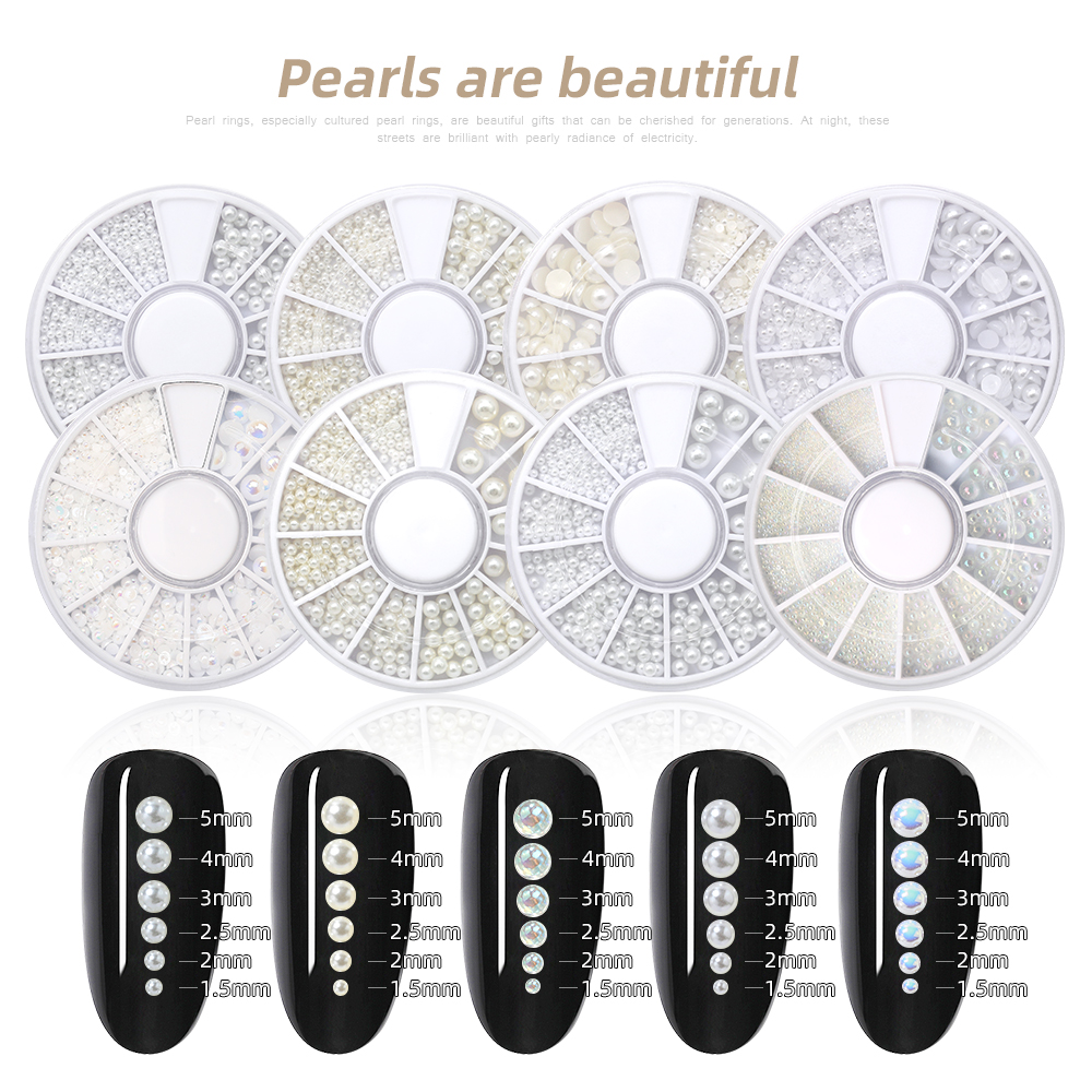HNUIX-Cuentas 3d de diamantes de imitación para decoración de uñas, adornos para manicura de salón de belleza, color blanco, mezcla de tamaños