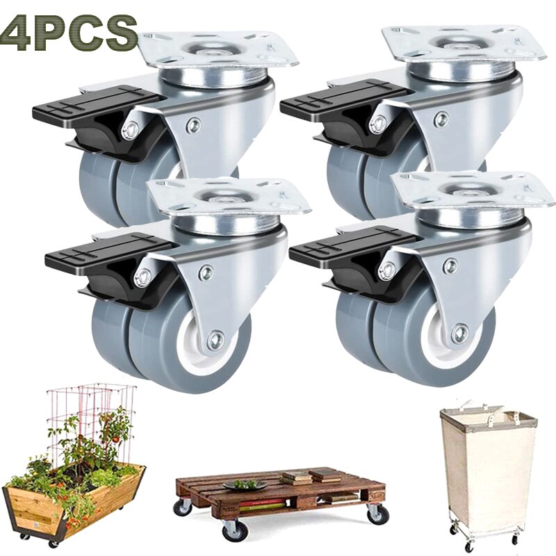 4 stk 50mm heavy duty 50kg svingbare hjul ganske rull for vognhage roterbare doble hjul møbler maskinvare