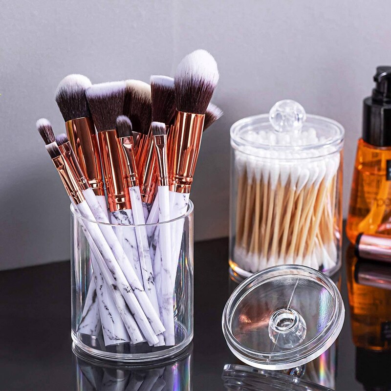 3 stk klar vat og vatpindholder med låg, dispenser opbevaringsglas til make-up pads, kosmetik, badeværelse
