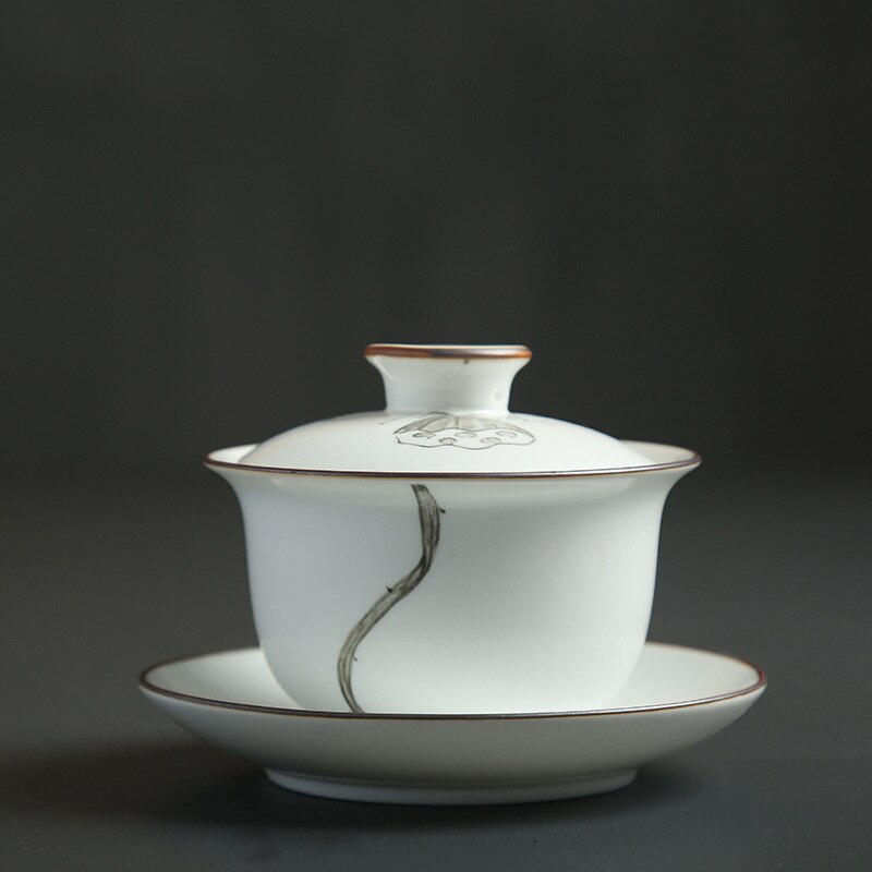 Håndmalet lotus keramik porcelæn gaiwan kinesisk kung fu te sæt testel terrin sancai te kop pu'er kedel: 01
