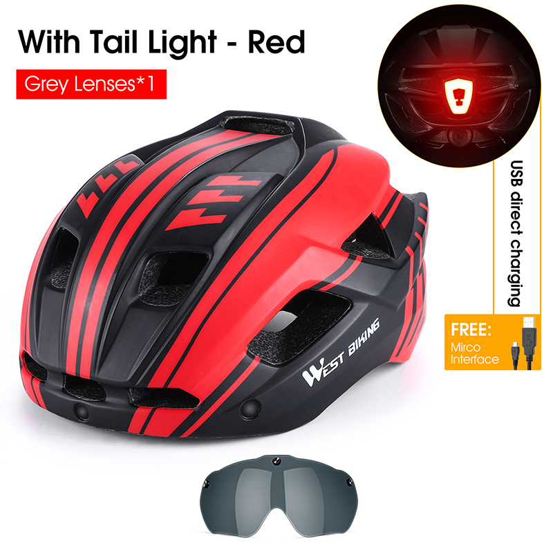 WEST BIKING-casco de ciclismo para hombre y mujer, gafas con luz trasera, visera para el sol, casco para bicicleta de montaña y carretera, gorra segura para motocicleta: Verde
