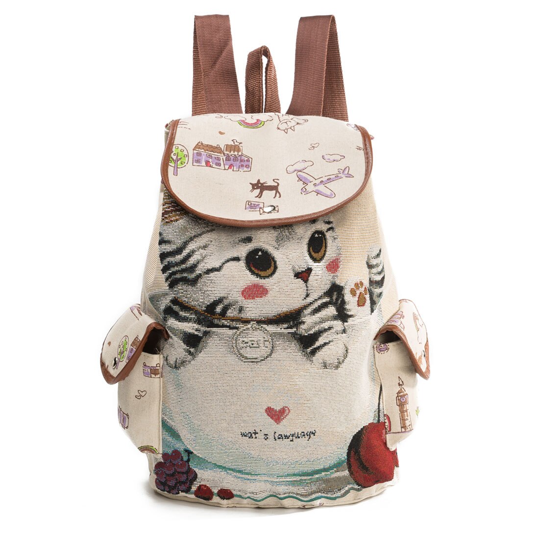 School Backpack For Teenage Girls Teenager Backpacks Girls Cat Canvas School Bag Cute Women: 840a