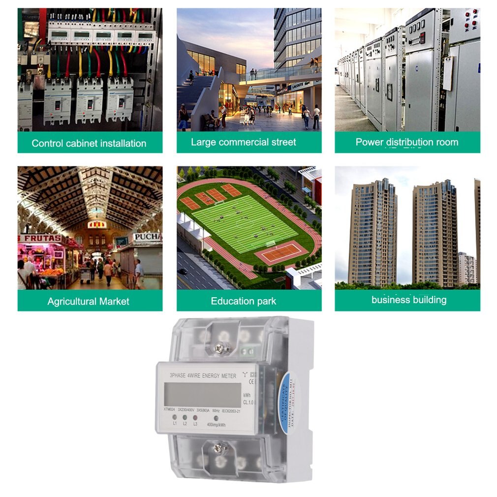 Digital LCD 3x20(80A) Energiemeter Electronic Meter Three Phase Four Wire DIN-Rail KWh Electronic Energy Meter Measuring Tools