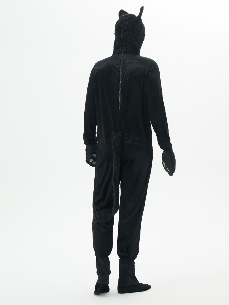 Costume de cosplay de chat noir pour hommes et femmes, grenouillère animale, combinaisons de danse, accessoires de fête d'Halloween, adulte