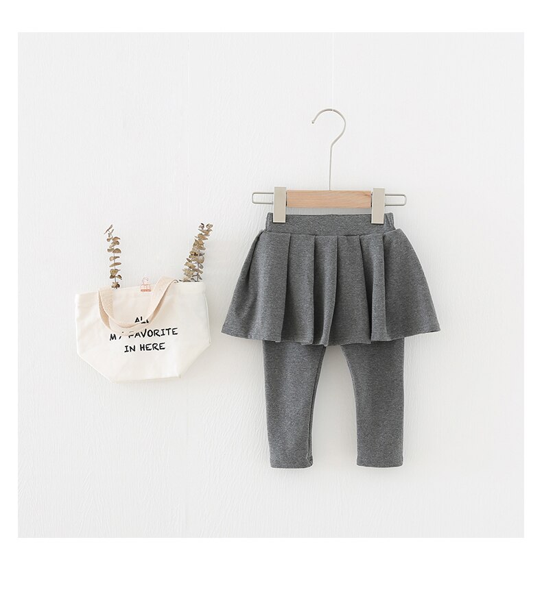 Katoenen kinderleggings voor meisjes met rok, casual broek voor kinderen, effen elastische potloodbroek, peuterbroek: Grijs / 80