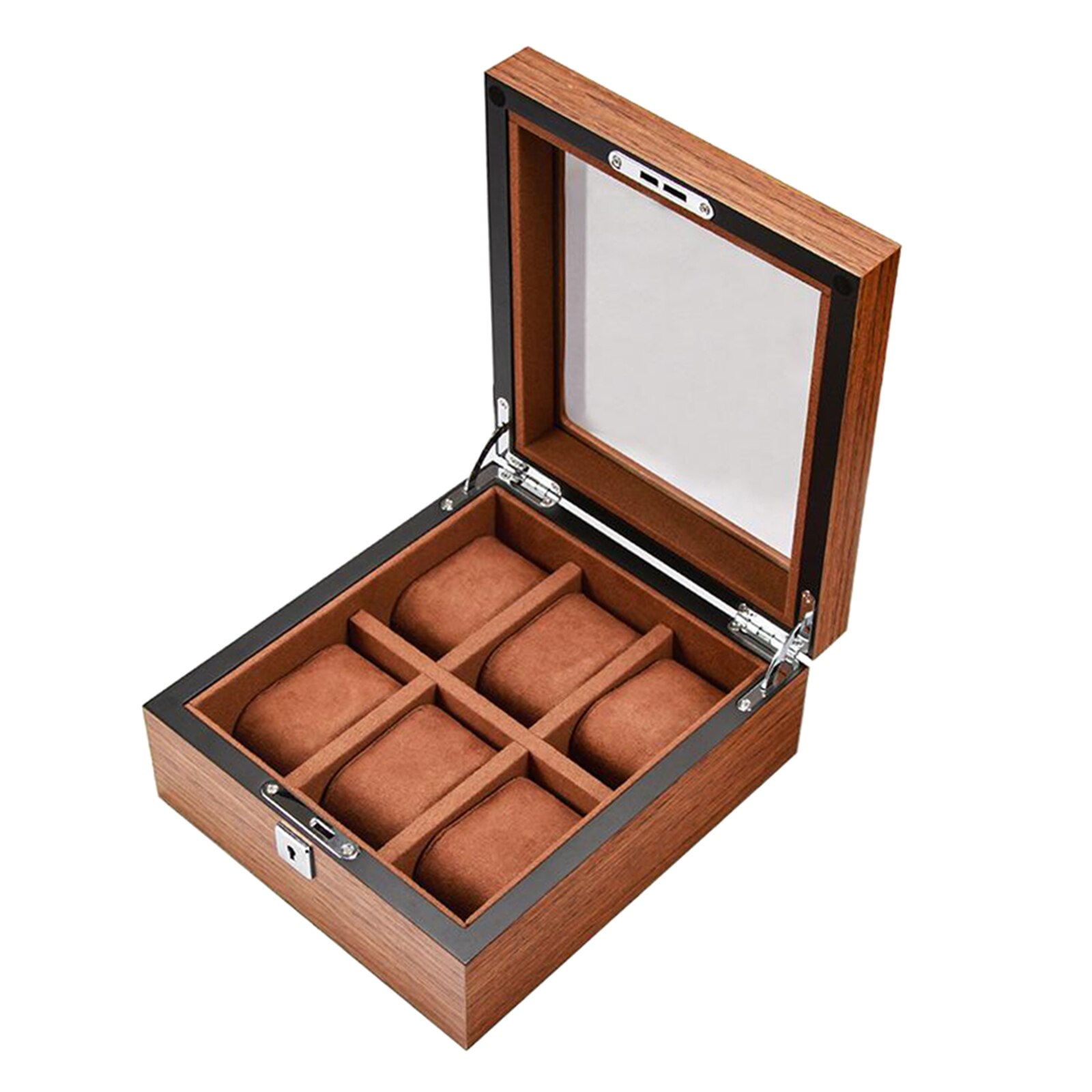 Multi Slot Wood Box Watch Display Case Glass Top Jewelry Storage Organizer