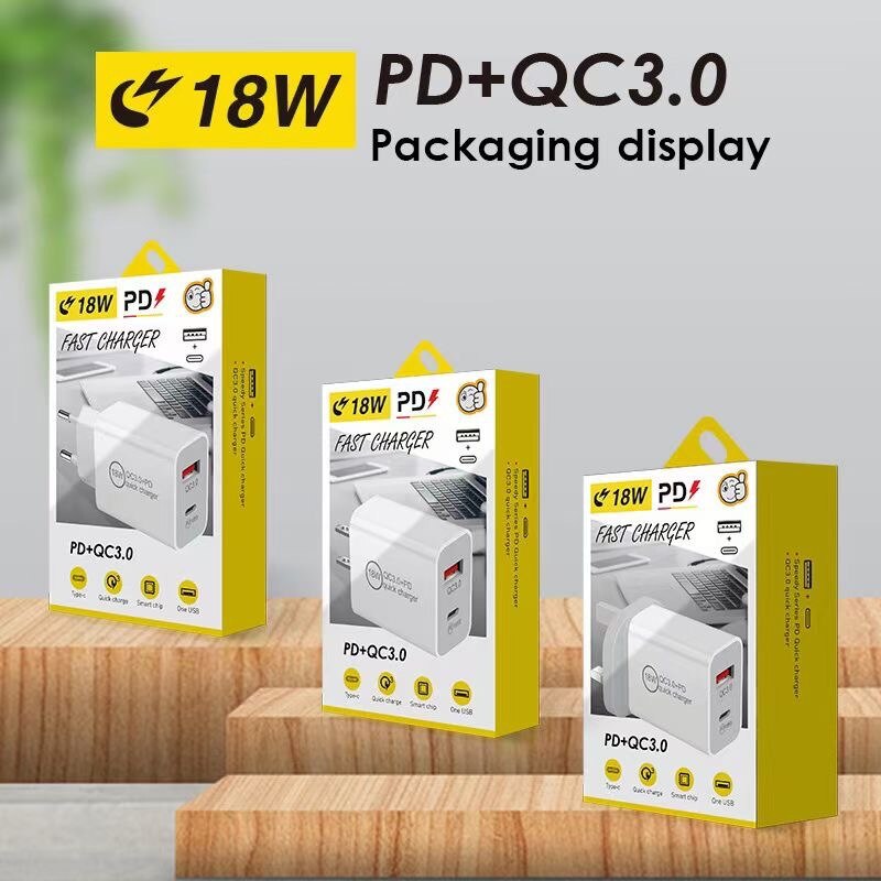 QC3.0 Pd 18W Dual-Port Fast Charger Type-C Opladen Hoofd Voor Apple Android Toegepast Snelle Lading protocollen Intelligente Lading Gan