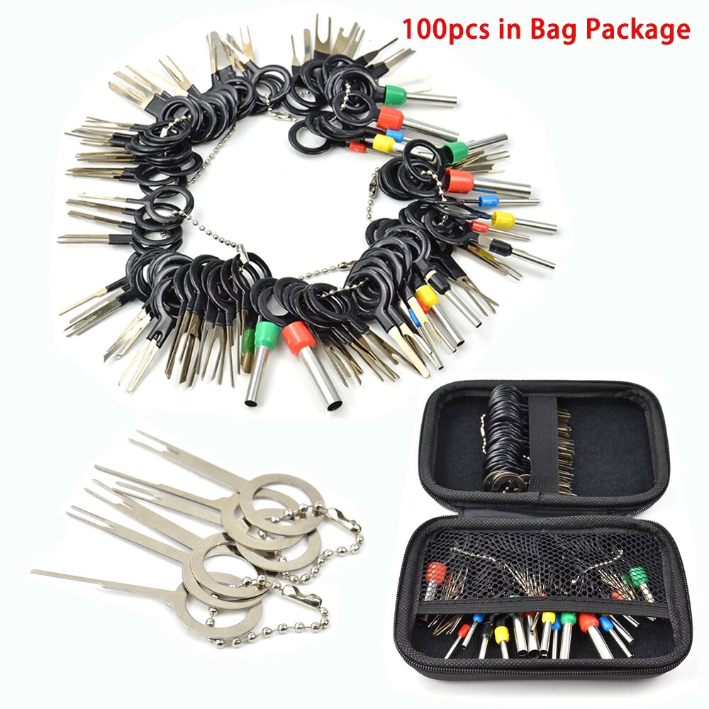 100Pcs Car Terminal Removal Kit Wiring Crimp Connector Pin Extractor Puller Terminal Ejector Plug Repair Pin Tool