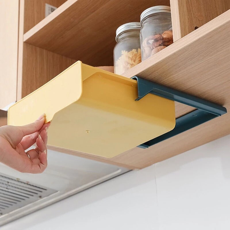 Sotto il cassetto della scrivania scatola di immagazzinaggio adesiva per ufficio scatola di immagazzinaggio nascosta organizzatore di trucco coltello da cucina forchetta vassoio di immagazzinaggio organizzatore